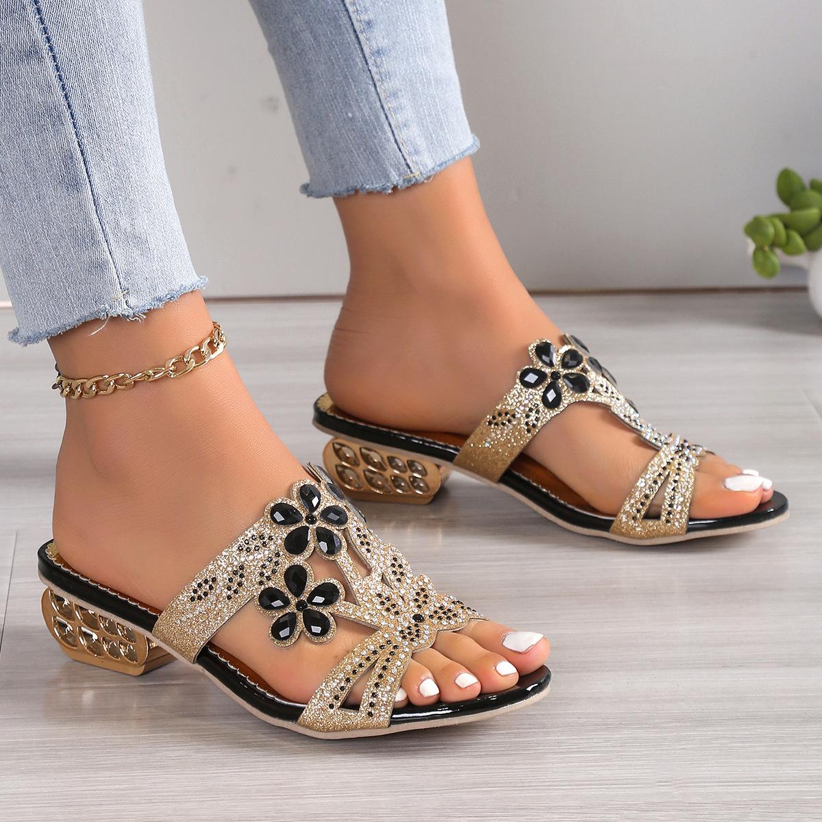 

Женские летние новые роскошные дизайнерские сандалии со стразами, женская модная удобная пляжная обувь без шнуровки Sandalias De Mujer 39