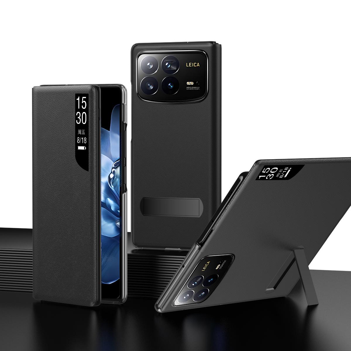

For Xiaomi Mix Fold 4 5G Case View Window PU Leather Kickstand Phone Cover Black