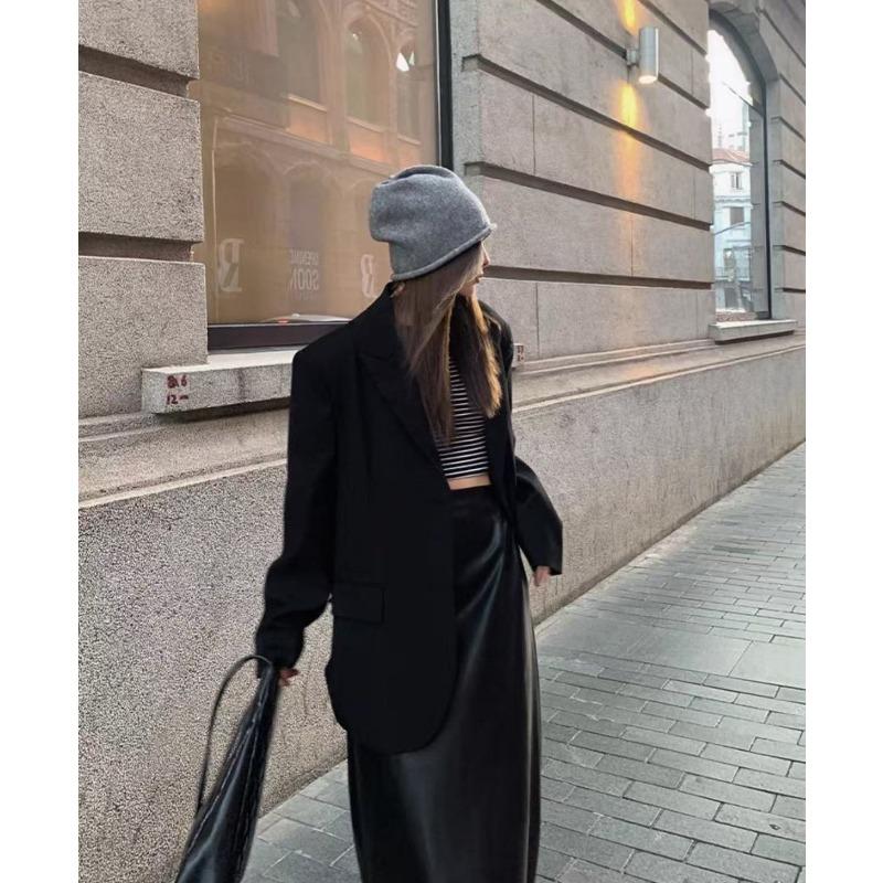 Korean Style White Blazer Loose Fit Spring Fall Jacket for Petite Women Casual Office Outfit