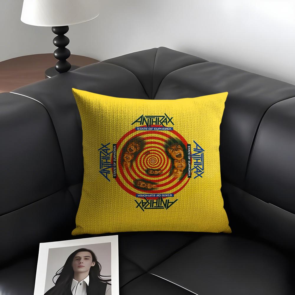 A-Anthrax Band Cushion Cover Natural Linen Organic Fabric Double-Sided Printing Sofa Home Decor Gift Pillow Case