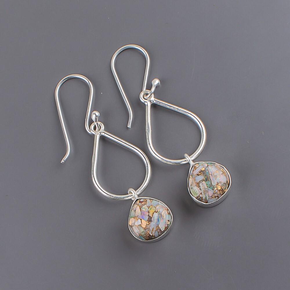 Ethiopian Opal Copper Gemstone 925 Sterling Silver Jewelry Handmade Earrings EE-19-37