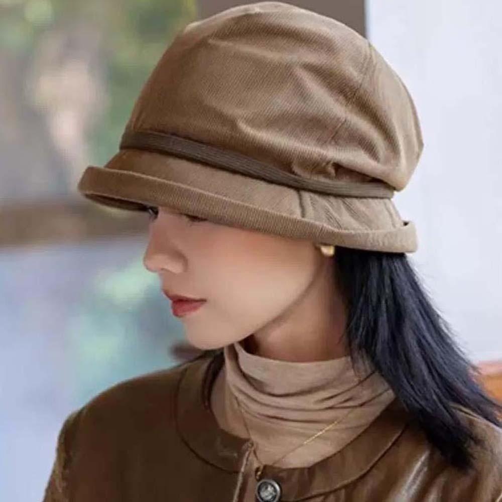 Casquette pull en velours côtelé tempérament Couleur unie Anti-froid Chapeau bob Hiver Chapeau de pêcheur Extérieur