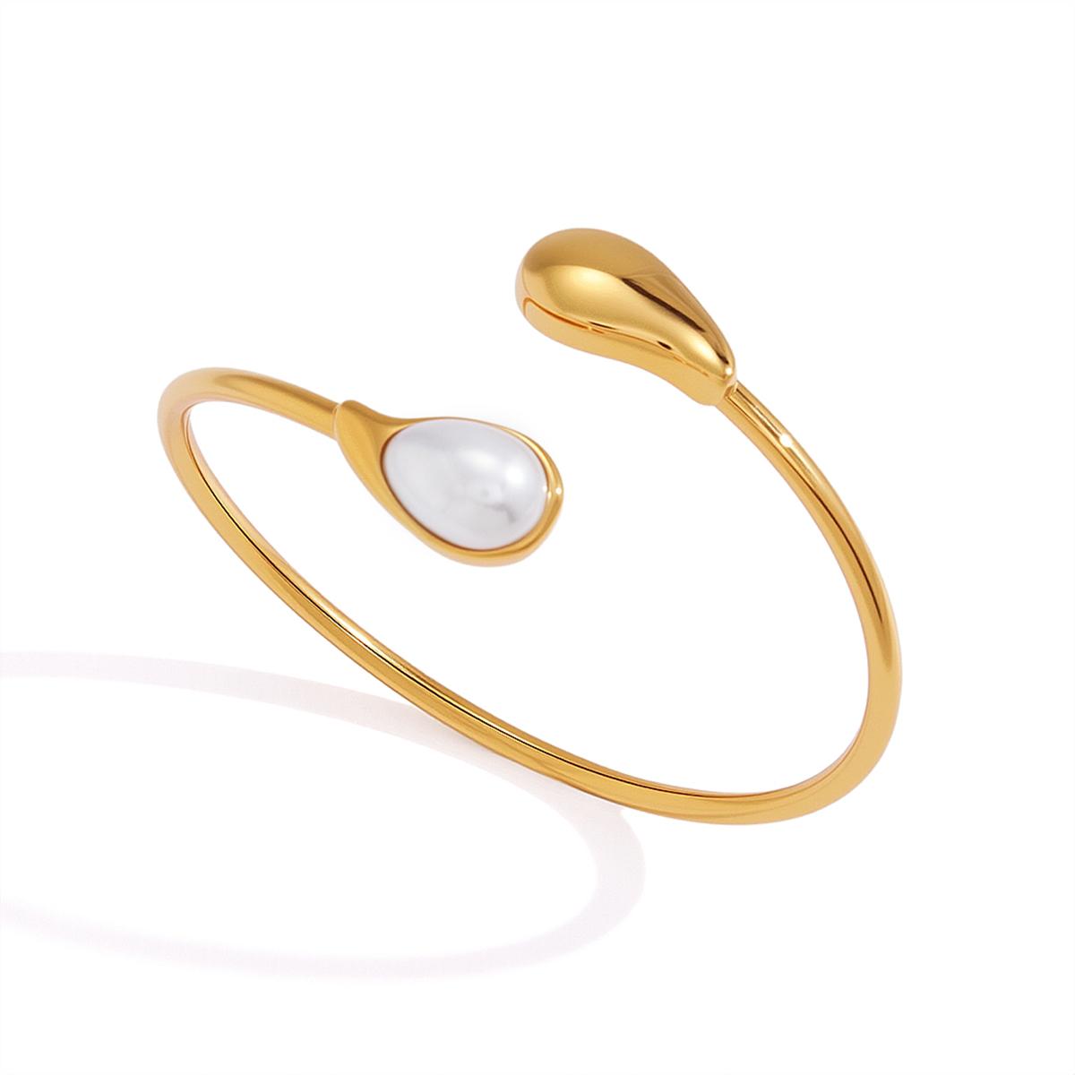 

Yori Teardrop-shaped Resin Pearl Open Bracelet Bangle 18k Gold Plated Waterproof Jewelry For Women Charm Fashion