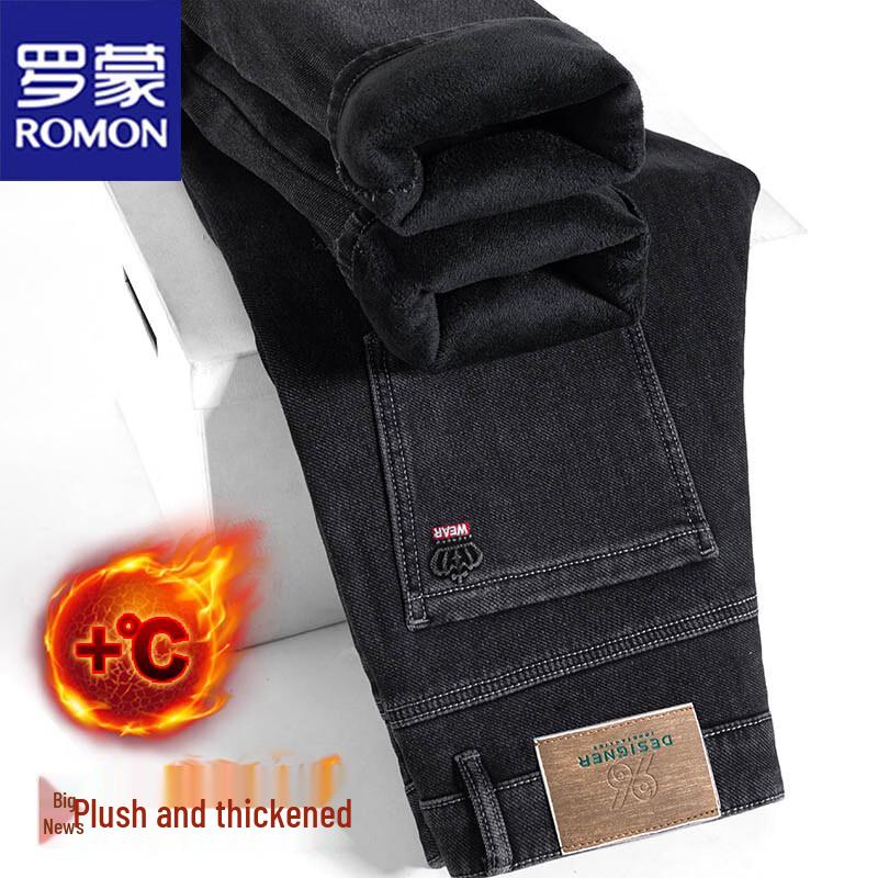 

Romon Men s Warm Fleece-lined Straight-leg Jeans 33