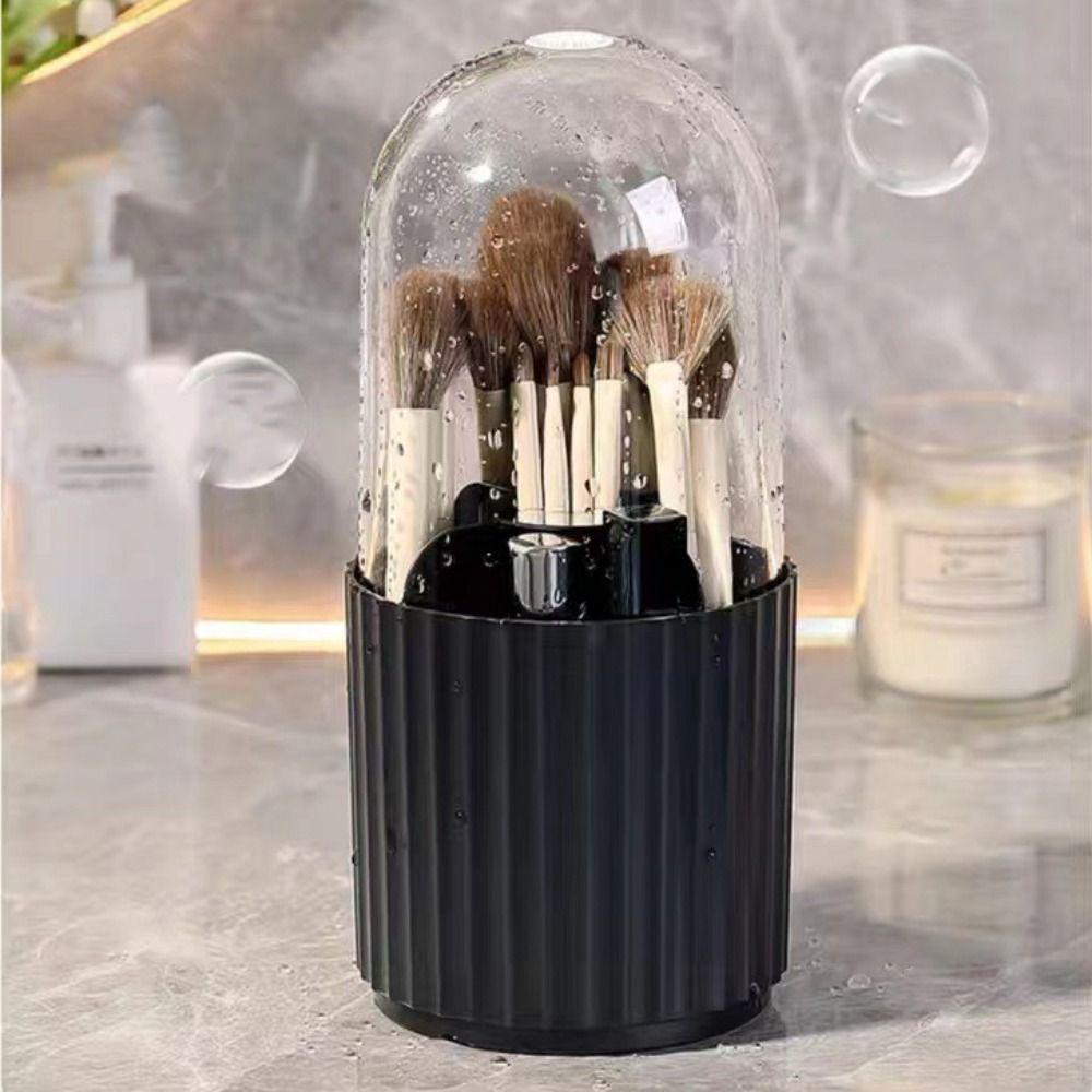 Rotatable Makeup Brush Cylinder with Cover Compartment Pen Holder Dressing Table Shelf  Collection