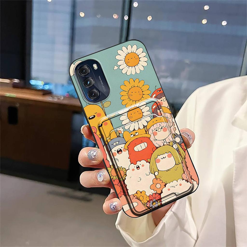 Dirt-resistant Cartoon Phone Case For MOTO G 5G 2022 Cute Durable Shockproof Full wrap Card slot Card bag Graffiti Cover