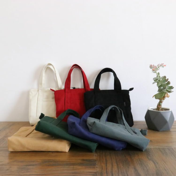 [komakusa] Reißverschluss-Mini-Tragetasche in Handtaschengröße mit Fronttasche, Kleine Canvas-Lunchtasche für Damen und Herren, Niedlich und Kompakt (Schwarz)
