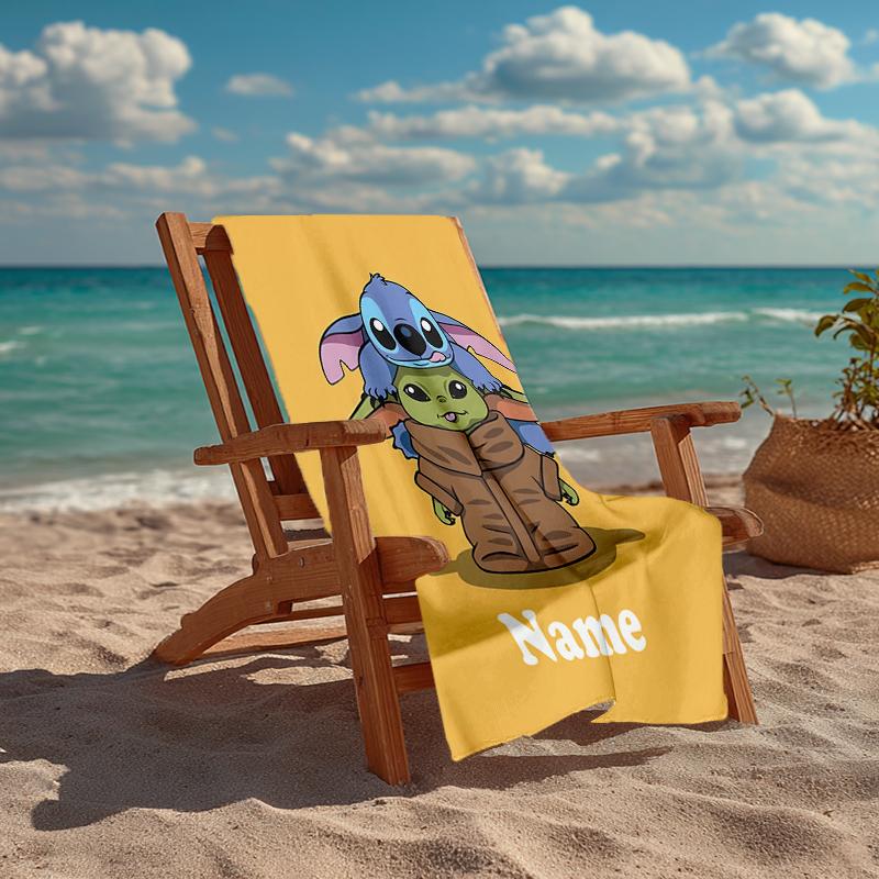 Custom Name Ultra-Soft Beach Towel with Stitch Theme,Ideal for Pool - Camping, Diving - Perfect Travel Essential, Vibrant Beach Towel.