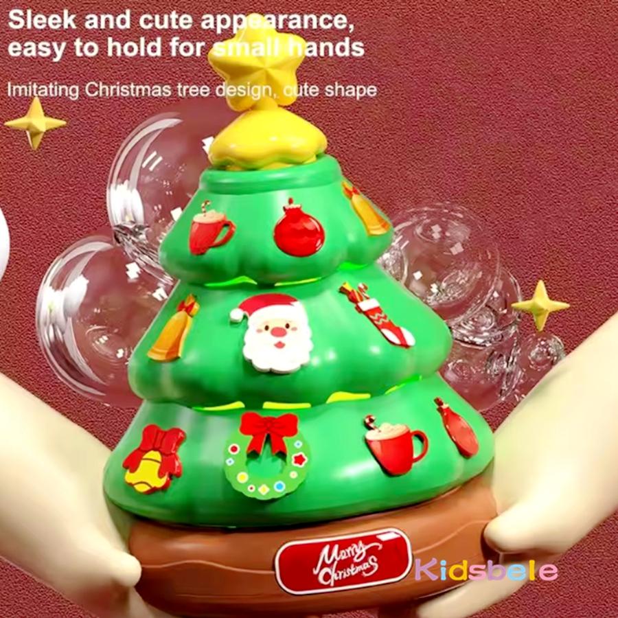 Christmas Automatic Rotating Bubble Machine with Light DIY Ddecorative Sticker Christmas Tree Music Box Holiday Decor for Kids