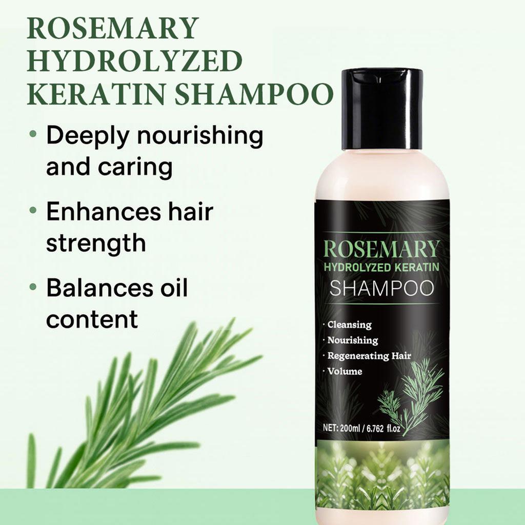 Bio šampón s rozmarínom na vlasy - s hydrolyzovaným keratínom, zahusťujúci, dodávajúci objem, redukuje lámanie & dodáva lesk, 200 ml