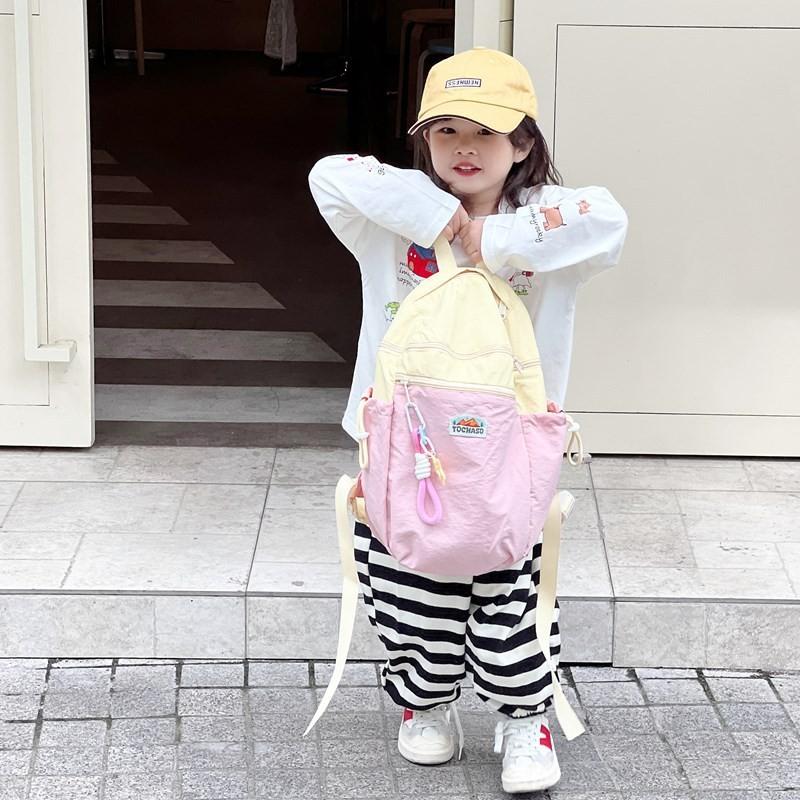 Eye-catching Colorblock Lightweight Nylon Backpack For Kids Great For Daily Activities