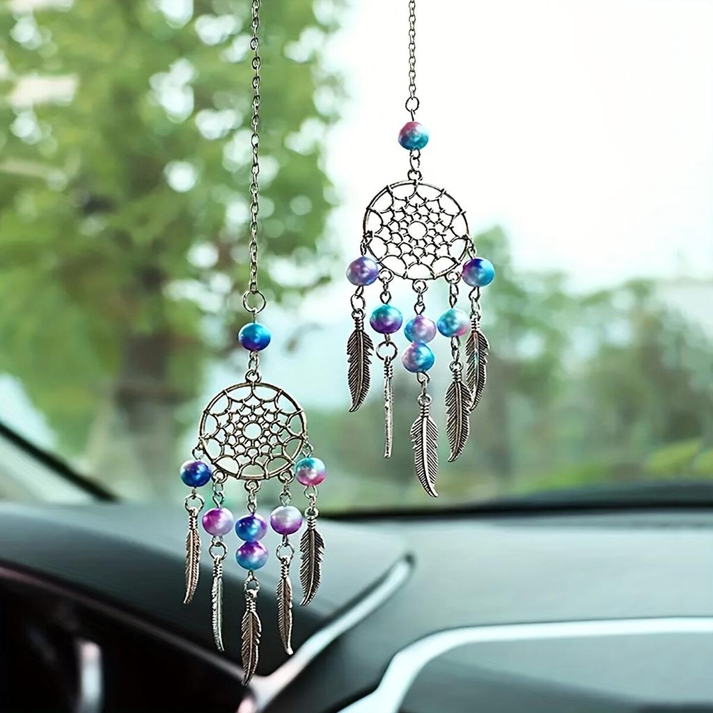 2pc a Set of Dreamcatcher Moon Beaded Wind Chime Hanging Ornaments for Car Home Window Decoration