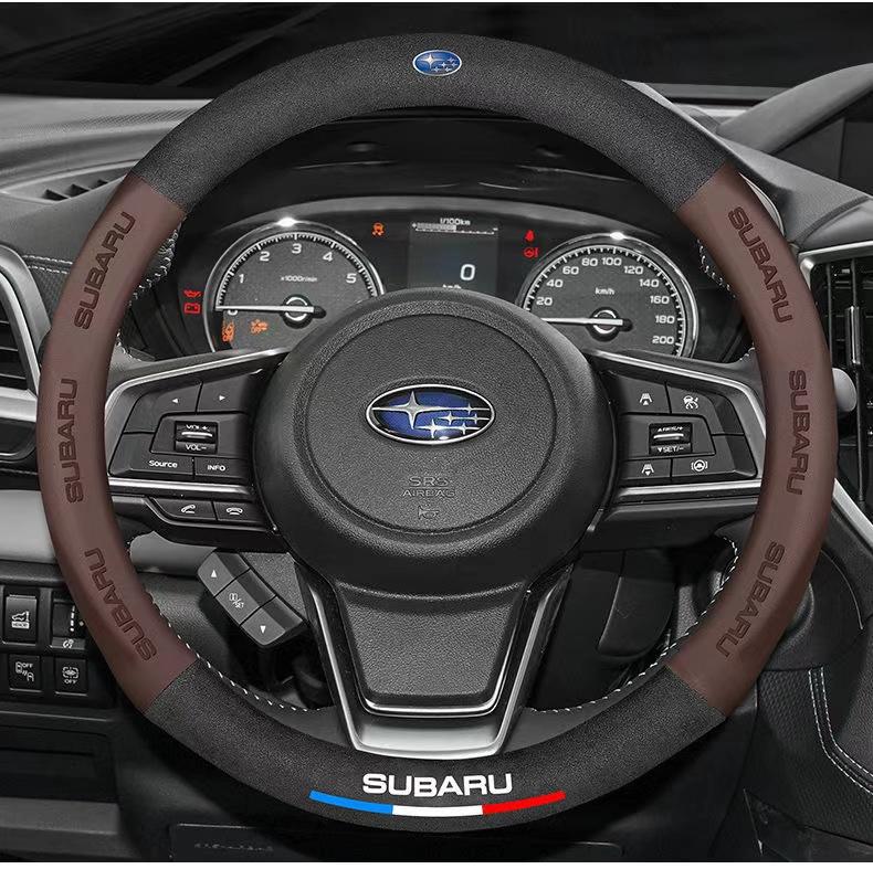 For Subaru STI Brz Wrx Xv Ascent Forester Outback Impreza Legacy Car Suede 3D Coining Logo Antislip Leather Steering Wheel Cover mfi1