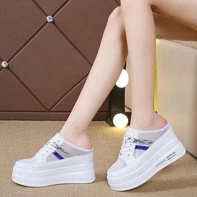 Moda 2024 Verão Designers Mulheres Chinelos de Plataforma Alta Mulher 9cm Sapatos Cunhas Senhoras Fora Couro Casual Branco Tênis Grossos