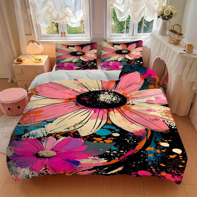 3Pcs Floral Print Printed Bedding Set, Breathable And Soft, Machine Washable, Christmas Gift, Suitable for Bedroom Decoration, 15185