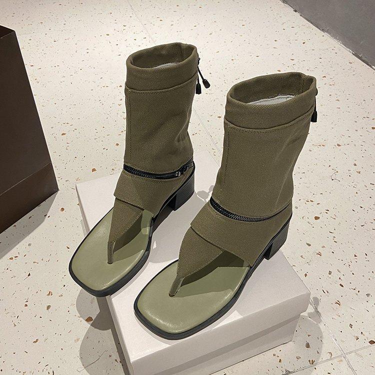 

Интернет-знаменитости носок римский стиль босоножки на высоком каблуке женские 2025 новый лето два носить с открытым носком толстый каблук крутые ботинки темперамент женская обувь 40 армия зеленый