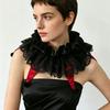 Vintage Joker Ruff Collar Black Lace Jabot Collar With Pom-pom Ribbon Gothic Clown Neck Ruffle Cosplay Costume Decorative Collar