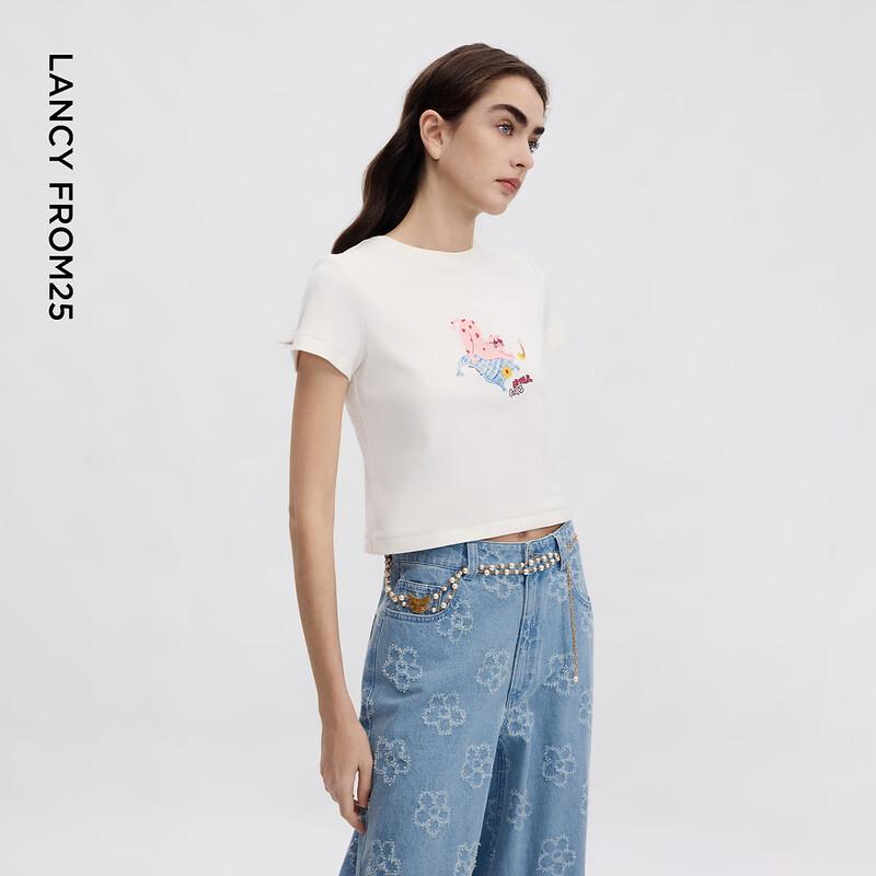 LANGZI Women's Slim-Fit Cat Print T-Shirt