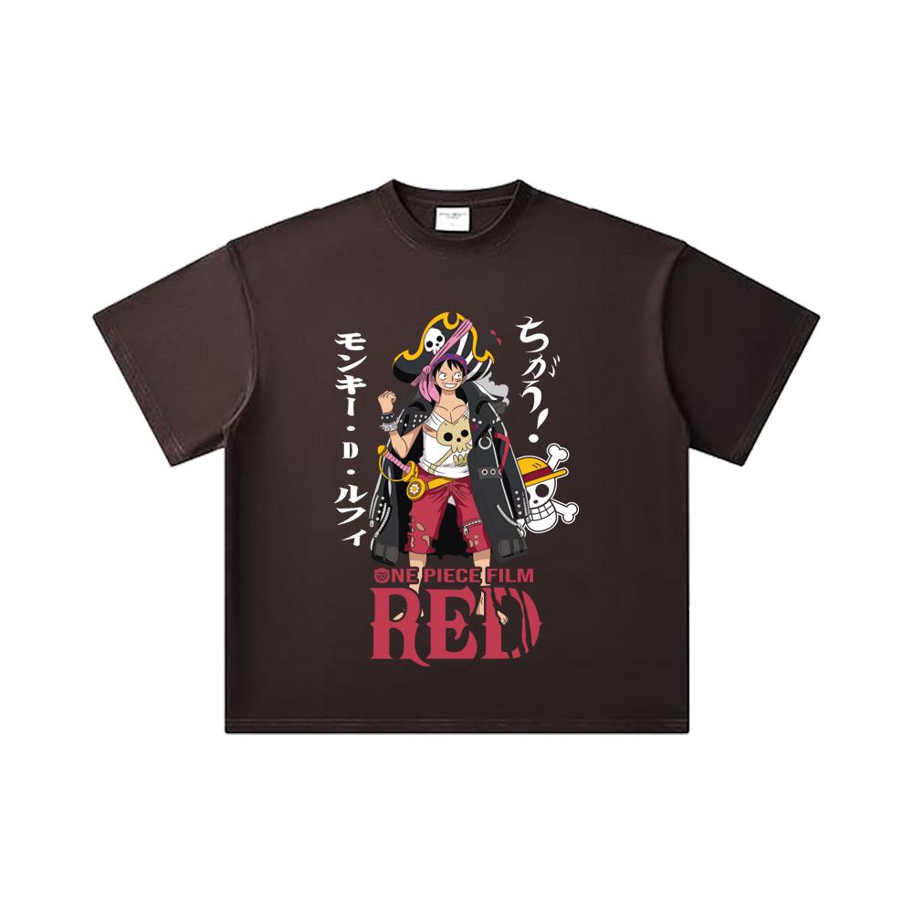 260 GSM Double Yarn 32 Count 100% Cotton One Piece V79 Luffy Film Red Print Unisex Heavy Cotton T Shirt
