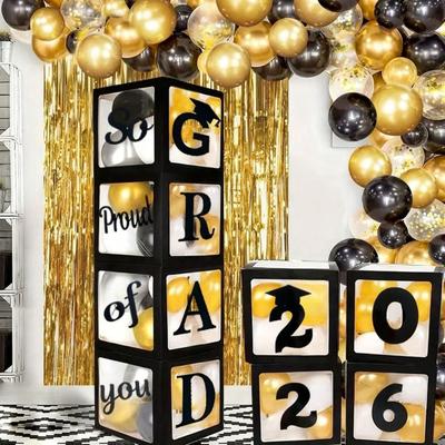 4 Pcs 2026 Graduation Balloon Boxes So Pround of You Black Balloon Box with Letters for Class of 2026 Grad Party Supplies