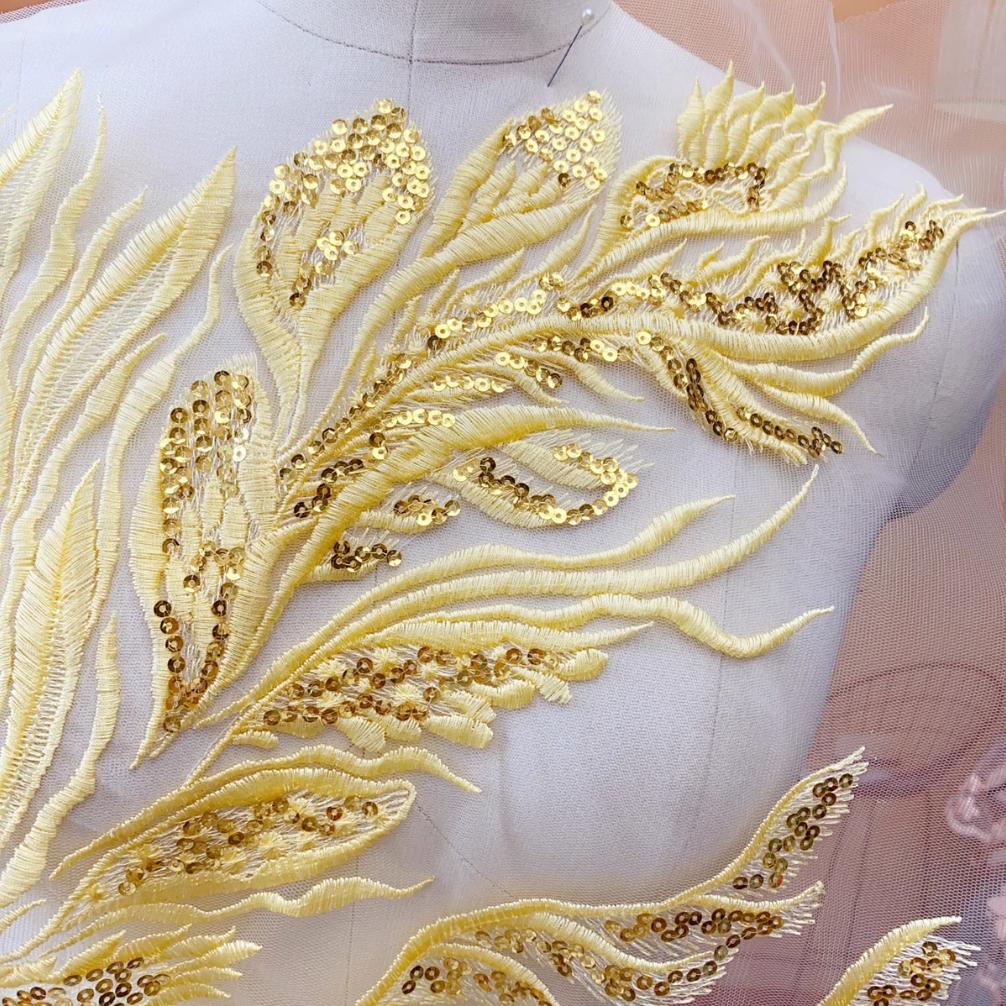 1Pc Gold Black White Quality Lace Fabrics Embroidery Patches Wedding Dress Decoration DIY Sewing Accessories