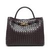 Woven PU Tote Bag With Metal Rope Buckle Large Capacity Shoulder Handbag Women Vintage Style Daily Use
