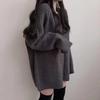 Autumn and winter V-neck mid-length twist ladies pullover sweater skirt, retro large size temperament dark gray ladies all-match sweater 6804#