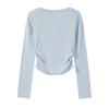 Milk Blue T-shirt Women's Bow Embroidered Bottoming Shirt Early Spring Card Waist Pinch Pleated Long Sleeve Inside Chic Top