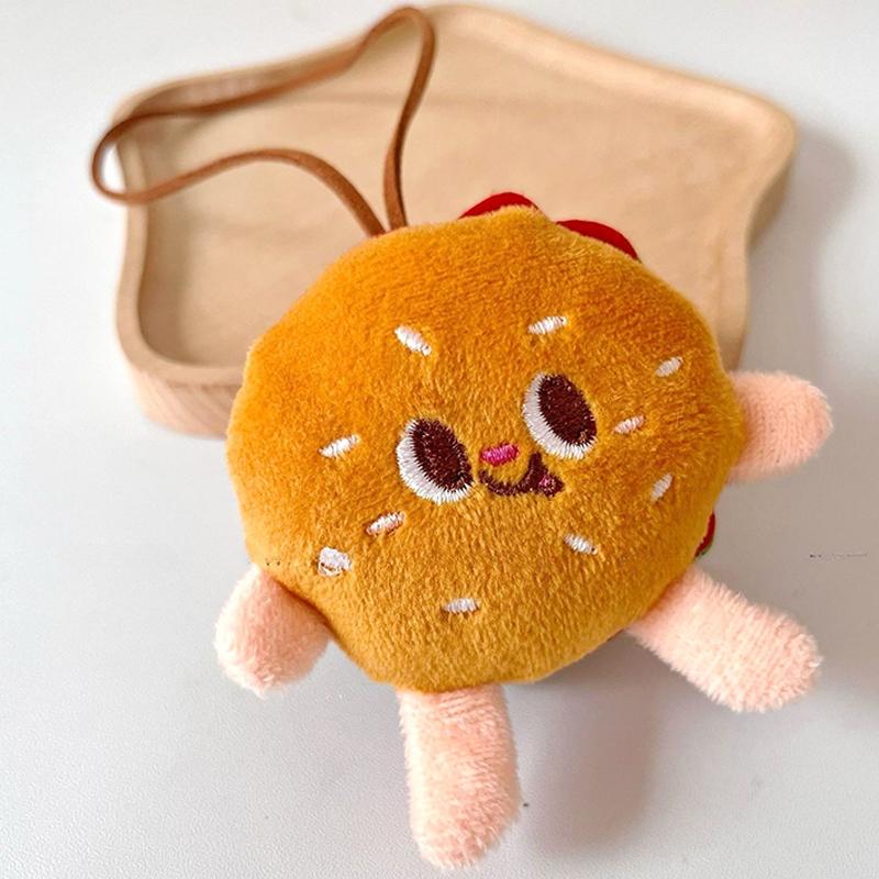 Creative Hamburger Name Tag Keychain Cute Name Sticker Plush Doll Child Anti-Lost Keyring School Bag Pendant For Children Gifts