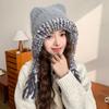 New Winter Windproof Warm Cute Bear Ear Knit Hat With Soft Ear Protection