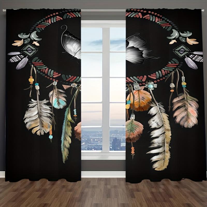 2 Panels Boho Dreamcatcher Semi Blackout Window Curtains For Study Bedroom Kitchen Living Room Playroom Office Home Decoration