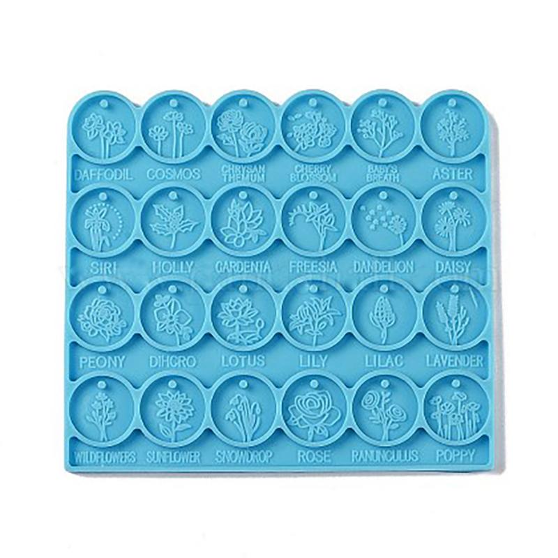 24-Mulden Wachssiegelmatte, Blaue Silikonharz Wachssiegelform DIY Flach Rund mit Blumenmuster Matte für Wachssiegelstempel DIY Handwerk