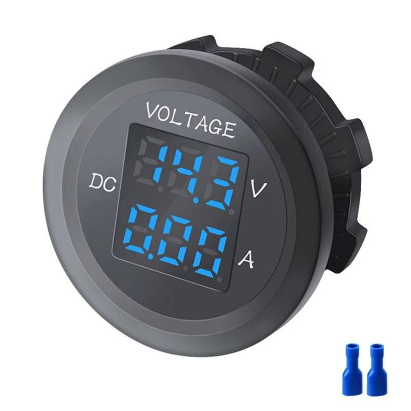 AS60-12-24V Instrument Waterproof Voltage VA Threedigit Round LED Panel Digital Voltmeter Ammeter Tester Monitor Voltmeter
