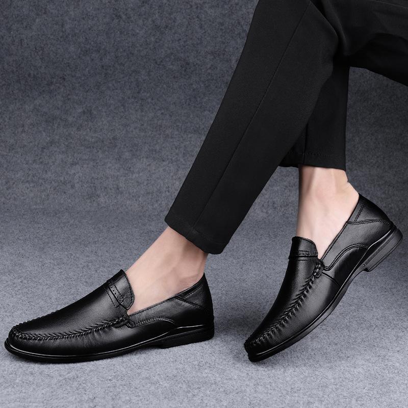 5 Men'S Shoes Leather Shoes Leather Business Casual Shoes Spring Low-Top Feet First Layer Cowhide Surface Single Shoes One Pedal