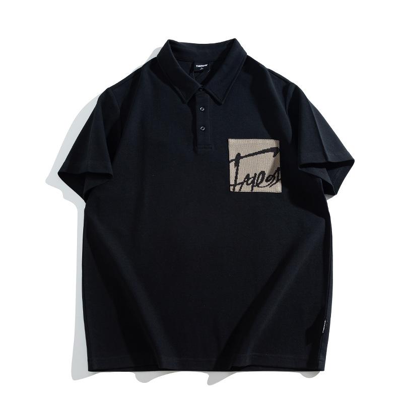 

Модная влагоотводящая мягкая качественная дышащая мужская рубашка поло свободного кроя--Устойчивая к сминанию повседневная спортивная с коротким рукавом и воротником 2XL чёрный