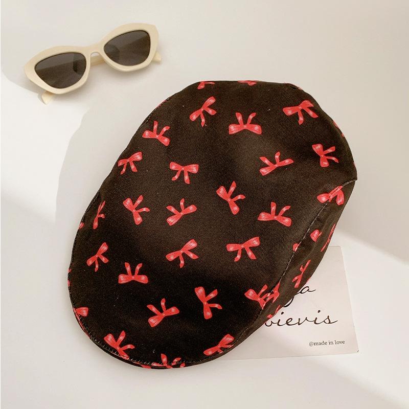 

Womens Versatile Beret Hat Featuring Random Graffiti Design Ideal For Spring And Summer Black Bow