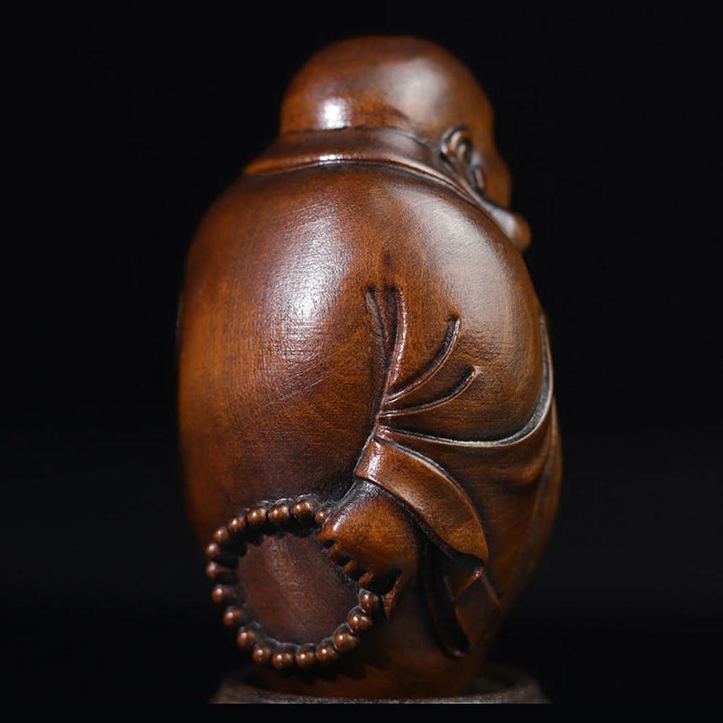 Sieben Glücksgötter Schmuckstück Holzschnitzerei Hotei Buchsbaumholz Antikfarben Buddha Statue Mini Hotei Schmuckstück Geldglück Amulett 8cm x Breite 5cm x Tiefe