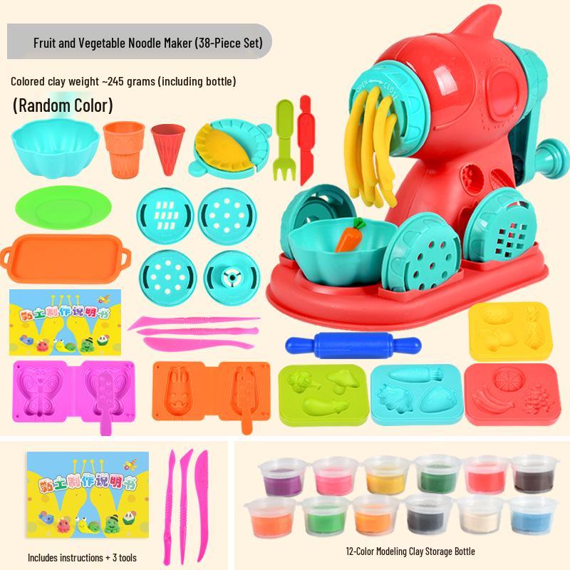 Kids Clay Noodle & Ice Cream Maker DIY Playset with Play-Doh Molds & Tools