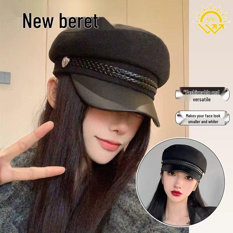 Korean-Style PU Leather Octagonal Beret - Trendy, Retro, Versatile Women's Hat
