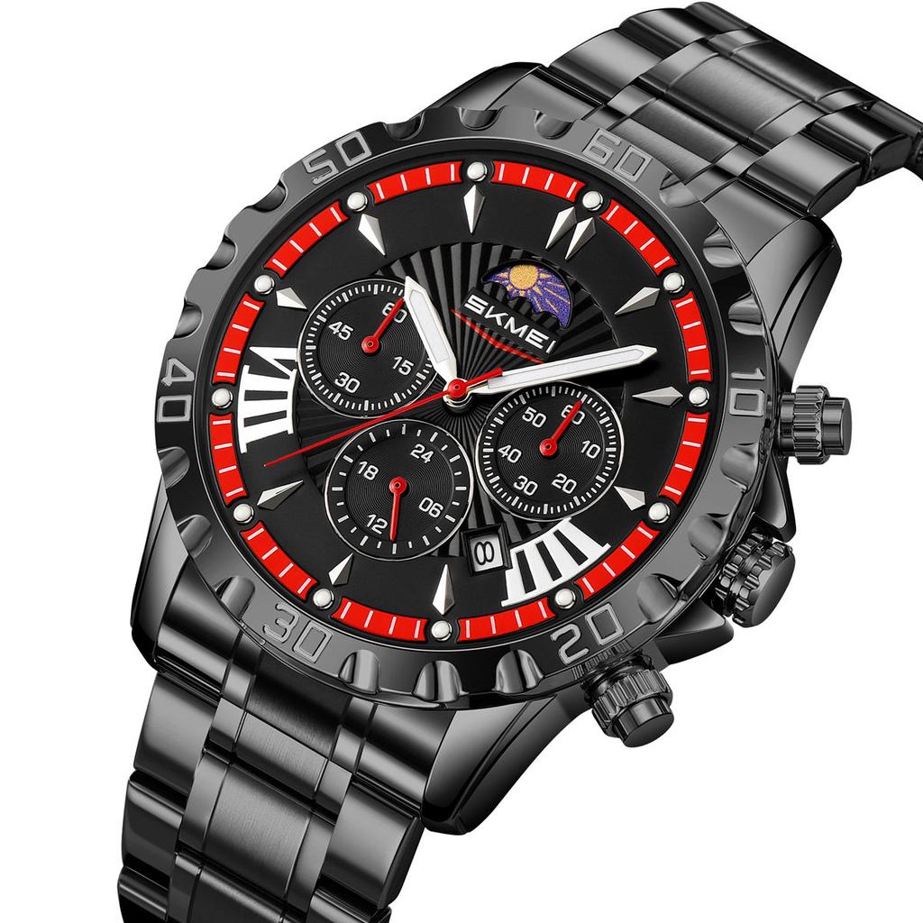 Luxury Golden Watch for Men Fashion Waterproof Male Wristwatch Moon Phase Quartz Men's Watches Relogio Masculino