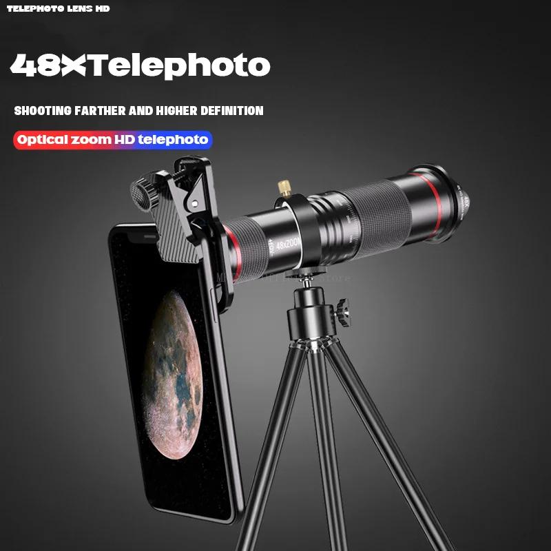 Super Telephoto Zoom Mobile Phone Lens Powerful 48x Monocular Metal Telescope Mobile HD Telephoto Lens With Tripod For Camping