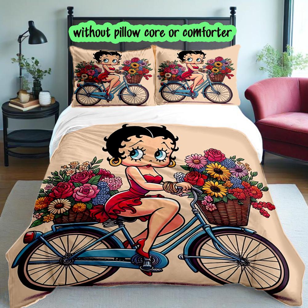 [3pcs Romantic Bedding Set] Betty Boop Print Duvet Cover, Soft Breathable Bedding Set For Bedroom Guest Room School Dorm Decor
