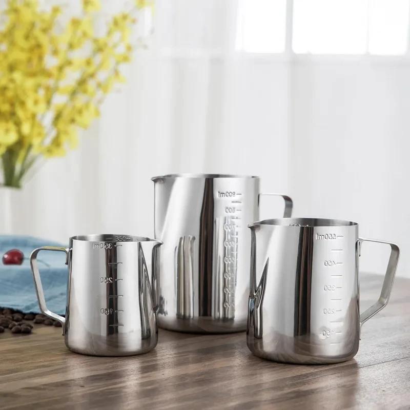350-550ml Stainless Steel Flower Cup Thickened Pointed Mouth with Scale Flower Milk Bubble Tank Flower Milk Cup Coffee Utensil