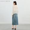 Qianwen Design Sense Linen Knitted Shirt 2025 Spring New Elegant Geometric Hollow out Hot Diamond Hooded Top for Women