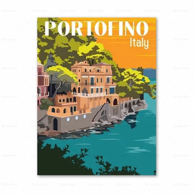 Spanien Amalfiküste Santorini Französische Riviera Italien Druck Kunst Leinwand Poster Für Wohnzimmer Dekoration Zuhause Wandbild