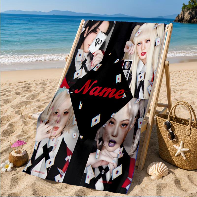 Custom Name Kpop Aesthetic Collage Beach Towel Microfiber Beach Towel, Lightweight and Quick-Dry, for Summer Travel, Swimming Pool Gift