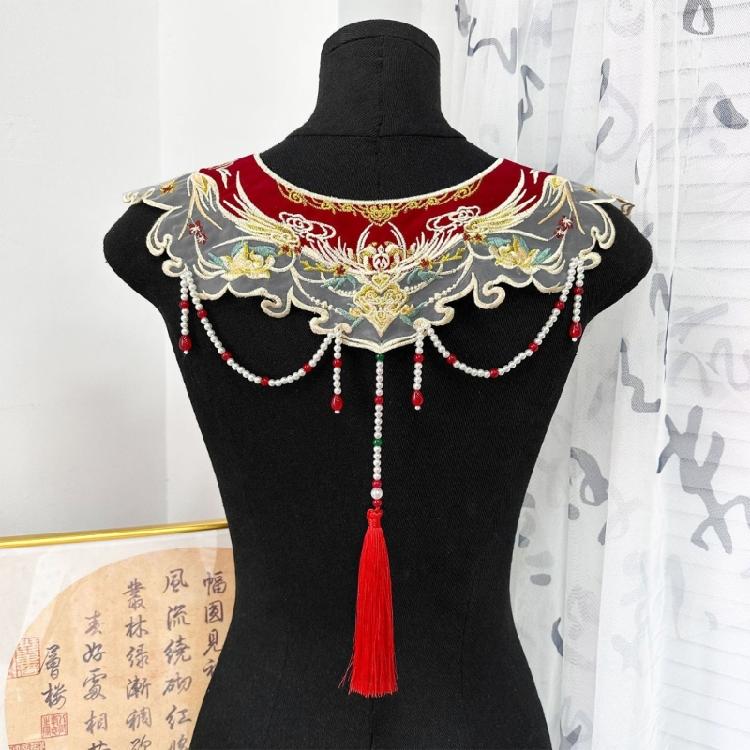 Floral Laple Shawl for Lady Girl Shawl Collar Pearls Studded Embroidered Collar
