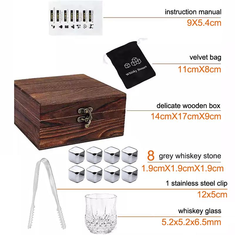 Whiskey Stones, Whiskey Glass Gift Set, Whisky Rocks Chilling Stones In Handmade Wooden Box– Cool Without Dilution 50ml бежевый