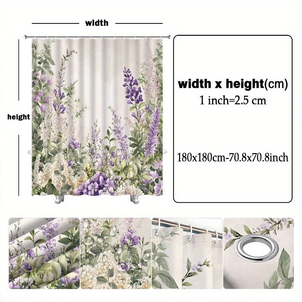 1pc Serene Spring Floral Shower Curtain - Lavender Hydrangeas,White Lilacs & Purple Foxgloves,Beige Background,Durable Polyester