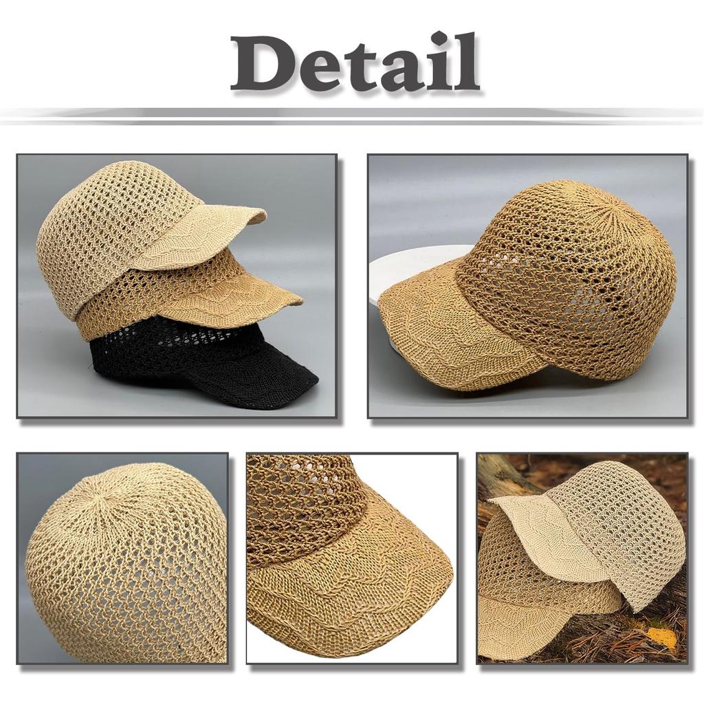 Straw Cap Hat Mesh UV Protection Breathable Casual Stylish CZA116 [White Fang] Women's (Dark Brown)